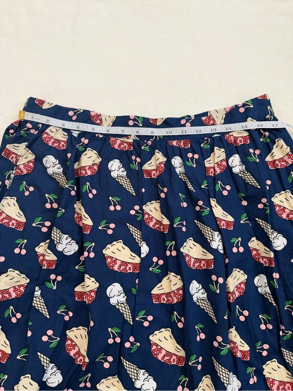 ModCloth Cherry Pie Ice Cream Print Skater Skirt XL Blue Novelty Retro Pinup - Picture 4 of 6